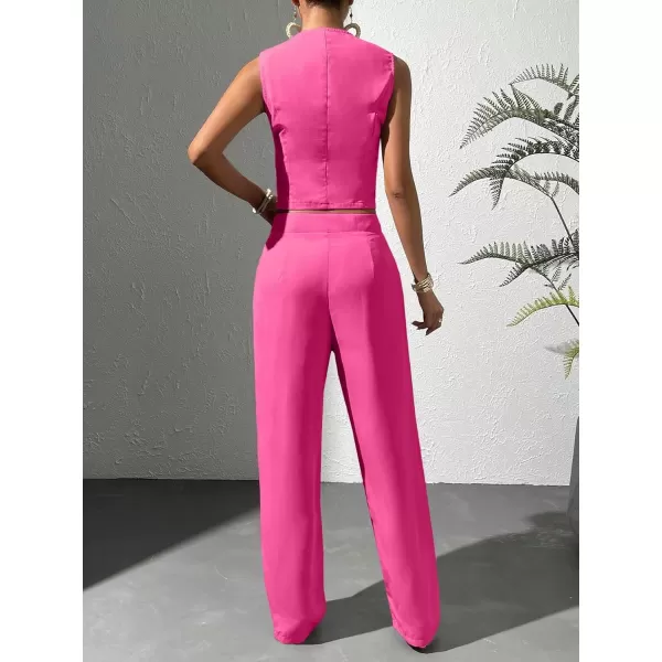WDIRARA Women's 2 Piece Outfits Button Front Waistcoat Sleeveless V Neck Vest Jacket and Pants