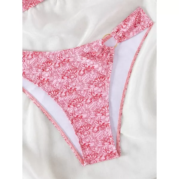 WDIRARA Women's 2 Piece Ribbed Swimsuits Ring Linked Strapless Bandeau Bikini Set Cheeky Bathing Suit