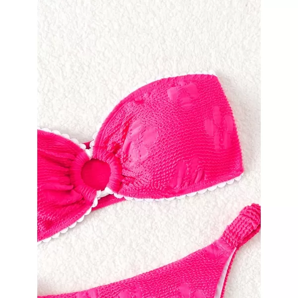 WDIRARA Women's 2 Piece Ribbed Swimsuits Ring Linked Strapless Bandeau Bikini Set Cheeky Bathing Suit
