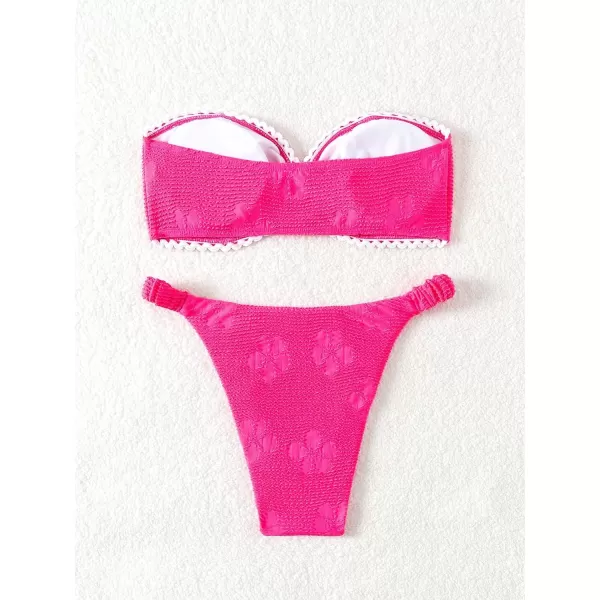WDIRARA Women's 2 Piece Ribbed Swimsuits Ring Linked Strapless Bandeau Bikini Set Cheeky Bathing Suit