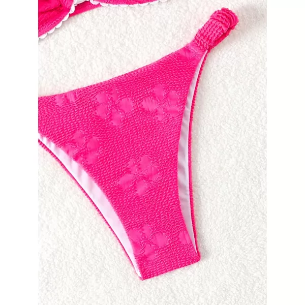 WDIRARA Women's 2 Piece Ribbed Swimsuits Ring Linked Strapless Bandeau Bikini Set Cheeky Bathing Suit