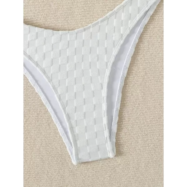 WDIRARA Women's 2 Piece Ribbed Swimsuits Ring Linked Strapless Bandeau Bikini Set Cheeky Bathing Suit