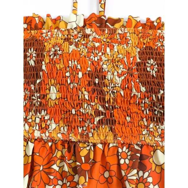 WDIRARA Women's 2 Piece Set Floral Print Tankini Swimwear Smocked Ruffle Hem Onepiece Swimsuit Bikini Set