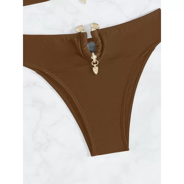WDIRARA Women's 2 Piece Sexy Metal Ring Bandeau Bikini Set High Waist Notch V Neck Swimsuit Y2K Bathing Suit