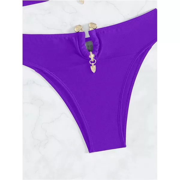 WDIRARA Women's 2 Piece Sexy Metal Ring Bandeau Bikini Set High Waist Notch V Neck Swimsuit Y2K Bathing Suit