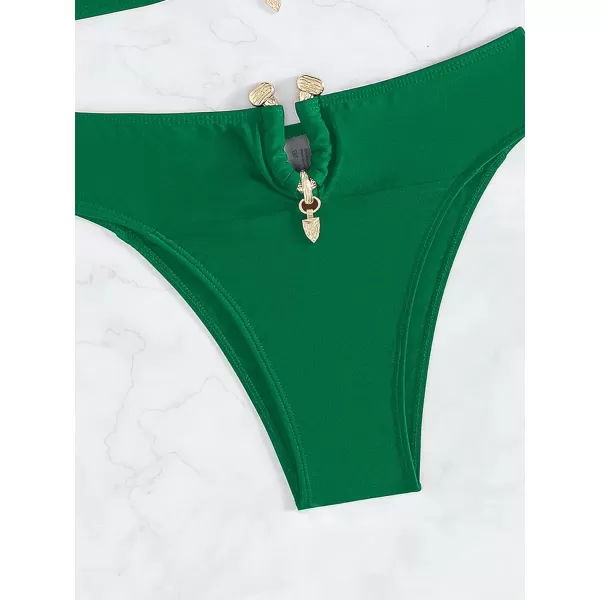 WDIRARA Women's 2 Piece Sexy Metal Ring Bandeau Bikini Set High Waist Notch V Neck Swimsuit Y2K Bathing Suit