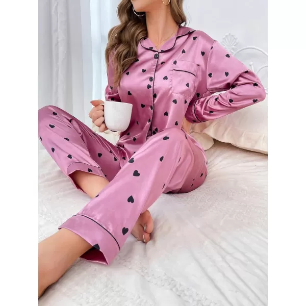 WDIRARA Women's 2 Piece Sleepwear Striped Satin Short Sleeve Shirt and Pants Pajama Set