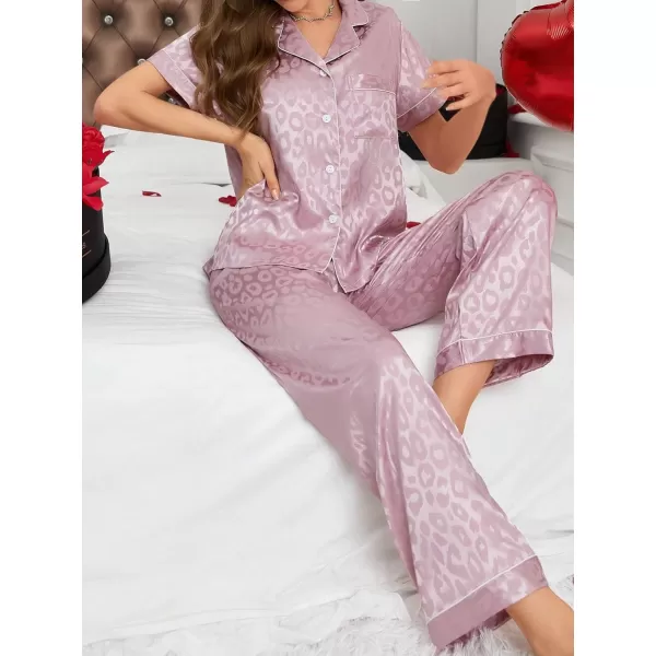 WDIRARA Women's 2 Piece Sleepwear Striped Satin Short Sleeve Shirt and Pants Pajama Set