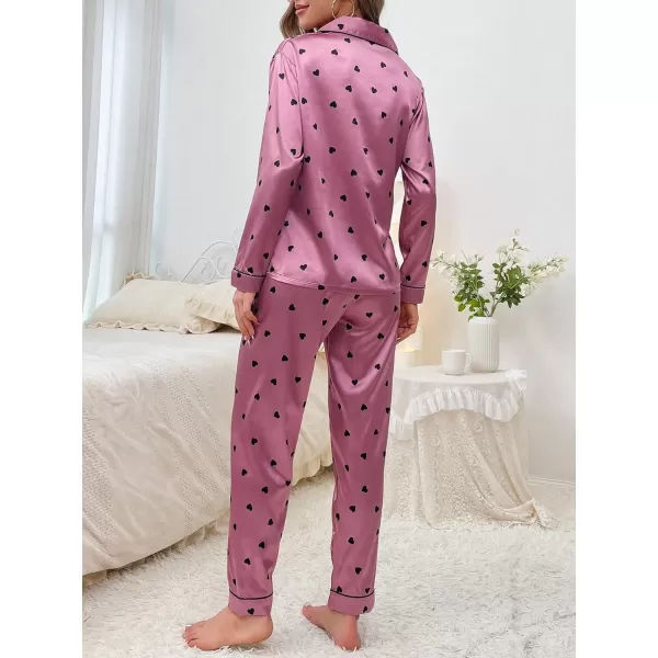 WDIRARA Women's 2 Piece Sleepwear Striped Satin Short Sleeve Shirt and Pants Pajama Set