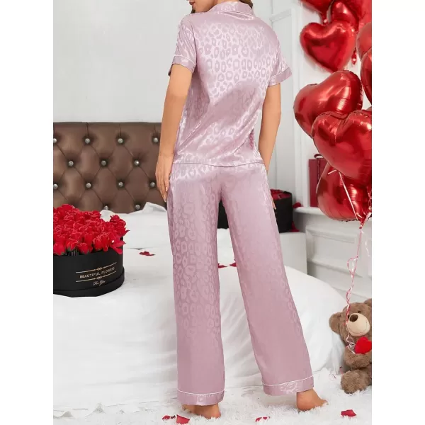 WDIRARA Women's 2 Piece Sleepwear Striped Satin Short Sleeve Shirt and Pants Pajama Set