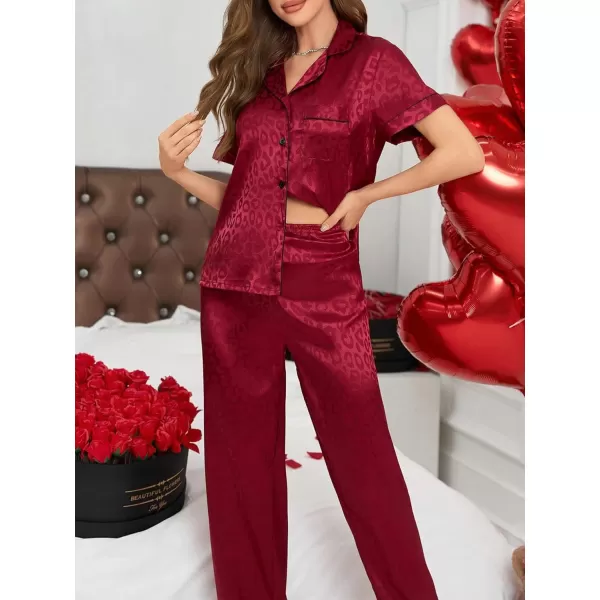 WDIRARA Women's 2 Piece Sleepwear Striped Satin Short Sleeve Shirt and Pants Pajama Set