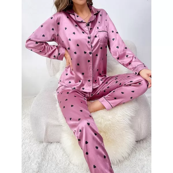 WDIRARA Women's 2 Piece Sleepwear Striped Satin Short Sleeve Shirt and Pants Pajama Set