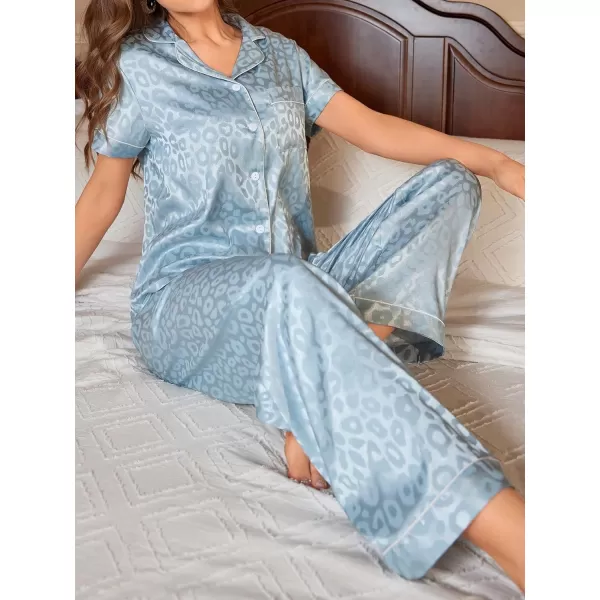 WDIRARA Women's 2 Piece Sleepwear Striped Satin Short Sleeve Shirt and Pants Pajama Set
