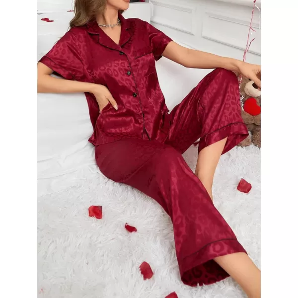 WDIRARA Women's 2 Piece Sleepwear Striped Satin Short Sleeve Shirt and Pants Pajama Set