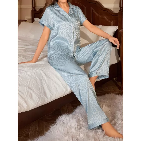 WDIRARA Women's 2 Piece Sleepwear Striped Satin Short Sleeve Shirt and Pants Pajama Set