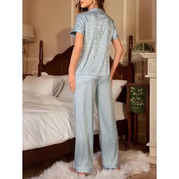 WDIRARA Women's 2 Piece Sleepwear Striped Satin Short Sleeve Shirt and Pants Pajama Set