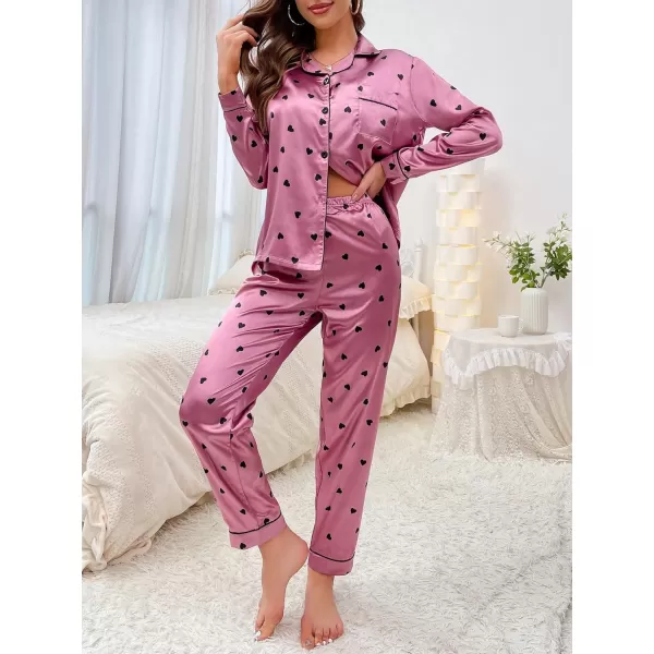 WDIRARA Women's 2 Piece Sleepwear Striped Satin Short Sleeve Shirt and Pants Pajama Set
