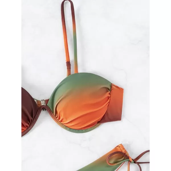 WDIRARA Women's 2 Piece Sphagetti Strap Bikini Set Push Up Tie Side Drawstring Underwire Bikini Swimsuit