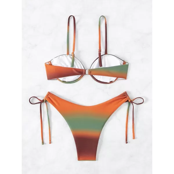 WDIRARA Women's 2 Piece Sphagetti Strap Bikini Set Push Up Tie Side Drawstring Underwire Bikini Swimsuit