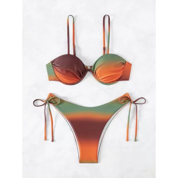 WDIRARA Women's 2 Piece Sphagetti Strap Bikini Set Push Up Tie Side Drawstring Underwire Bikini Swimsuit