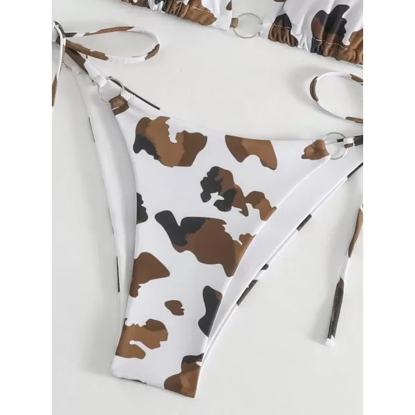 WDIRARA Women's 2 Piece Swimsuit Set Cow Print Halter Triangle Swimwear Bikini Set