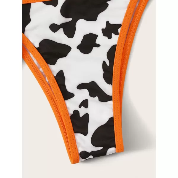 WDIRARA Women's 2 Piece Swimsuit Set Cow Print Halter Triangle Swimwear Bikini Set