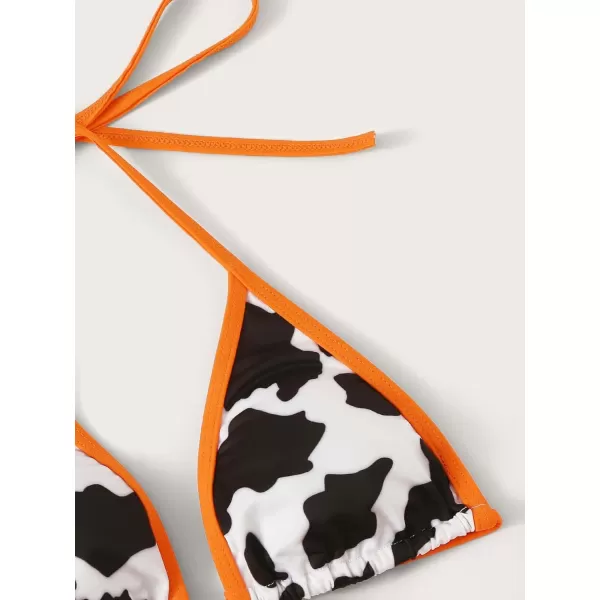 WDIRARA Women's 2 Piece Swimsuit Set Cow Print Halter Triangle Swimwear Bikini Set