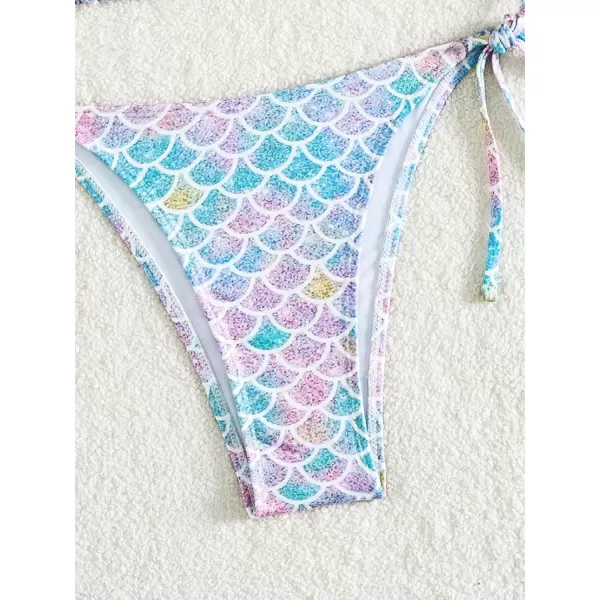 WDIRARA Women's 2 Piece Swimsuits Halter String Triangle Bikini Set Fish Scale Print Beach Bathing Suit