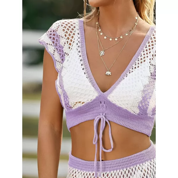 WDIRARA Women's 2 Piece Swimwear Drawstring V Neck Cover Up Top and Skirt