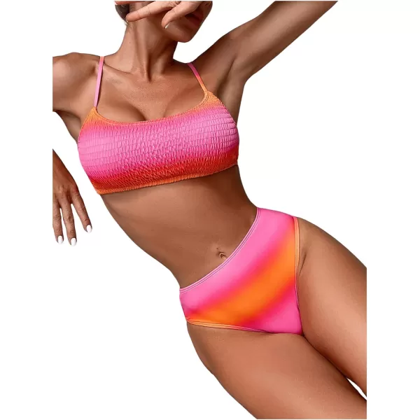 WDIRARA Women's 2 Piece Textured Bikini Set High Waist Wireless Bra Bathing Suits Swimsuit