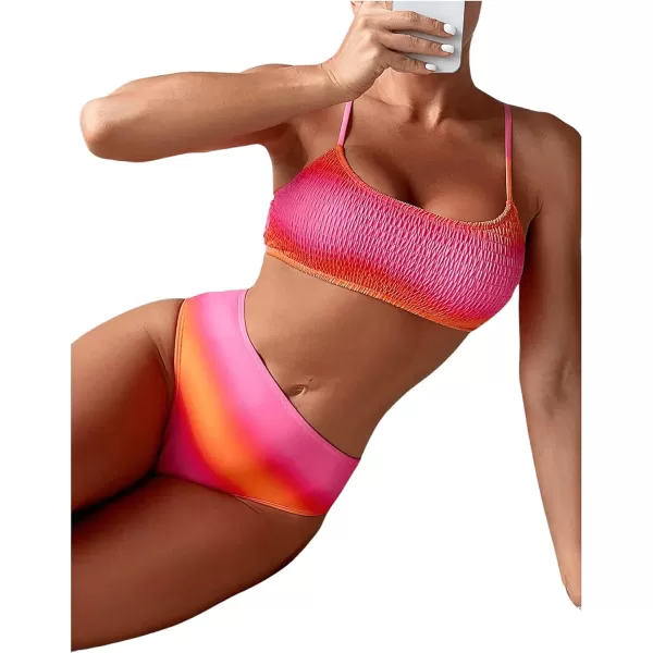 WDIRARA Women's 2 Piece Textured Bikini Set High Waist Wireless Bra Bathing Suits Swimsuit