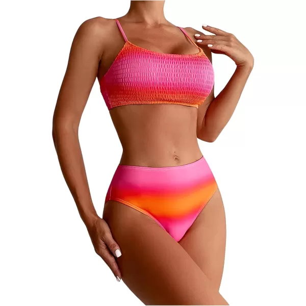 WDIRARA Women's 2 Piece Textured Bikini Set High Waist Wireless Bra Bathing Suits Swimsuit