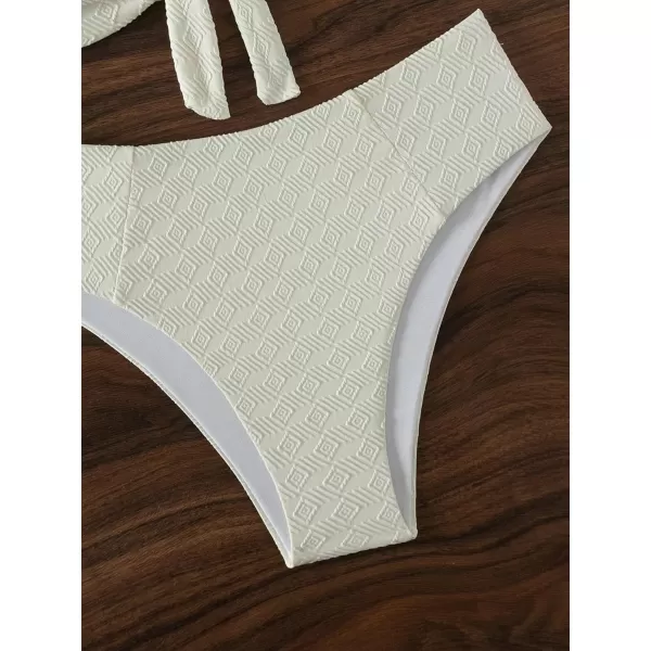 WDIRARA Women's 2 Pieces Swimwear Bow Front Textured Strapless Bra and Panty Bikini Sets