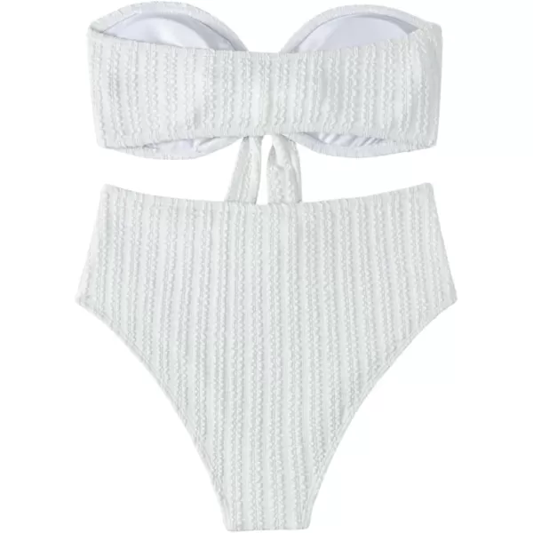 WDIRARA Women's 2 Pieces Swimwear Bow Front Textured Strapless Bra and Panty Bikini Sets