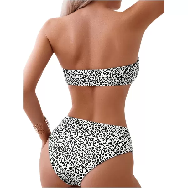 WDIRARA Women's 2 Pieces Swimwear Bow Front Textured Strapless Bra and Panty Bikini Sets