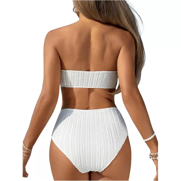 WDIRARA Women's 2 Pieces Swimwear Bow Front Textured Strapless Bra and Panty Bikini Sets