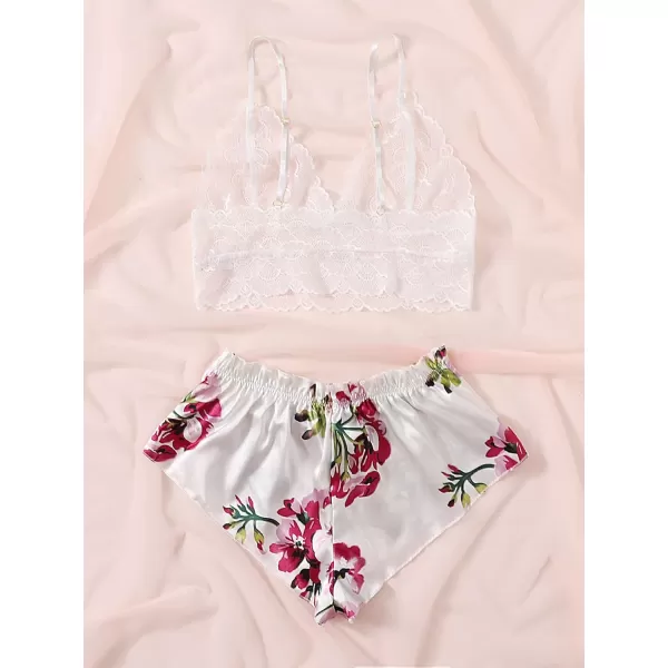 WDIRARA Women's 2Pcs Floral Lace Cami Top with Shorts Sleepwear Pajama Set