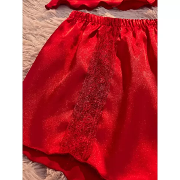 WDIRARA Women's 2Pcs Floral Lace Cami Top with Shorts Sleepwear Pajama Set