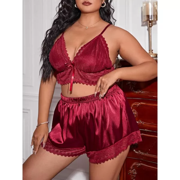WDIRARA Women's 2Pcs Floral Lace Cami Top with Shorts Sleepwear Pajama Set