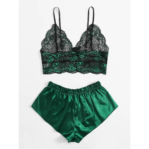 WDIRARA Women's 2Pcs Floral Lace Cami Top with Shorts Sleepwear Pajama Set