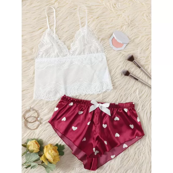 WDIRARA Women's 2Pcs Floral Lace Cami Top with Shorts Sleepwear Pajama Set