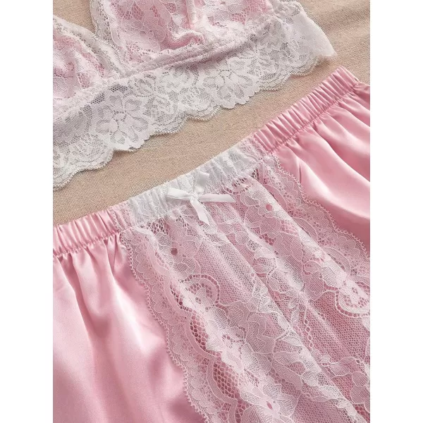 WDIRARA Women's 2Pcs Floral Lace Cami Top with Shorts Sleepwear Pajama Set