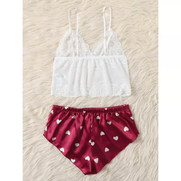 WDIRARA Women's 2Pcs Floral Lace Cami Top with Shorts Sleepwear Pajama Set