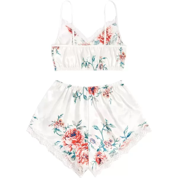 WDIRARA Women's 2Pcs Floral Lace Cami Top with Shorts Sleepwear Pajama Set