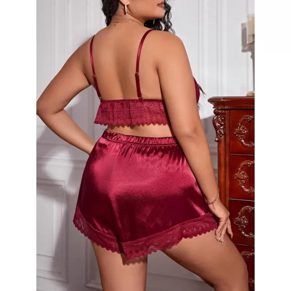 WDIRARA Women's 2Pcs Floral Lace Cami Top with Shorts Sleepwear Pajama Set