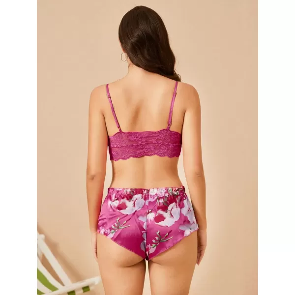 WDIRARA Women's 2Pcs Floral Lace Cami Top with Shorts Sleepwear Pajama Set
