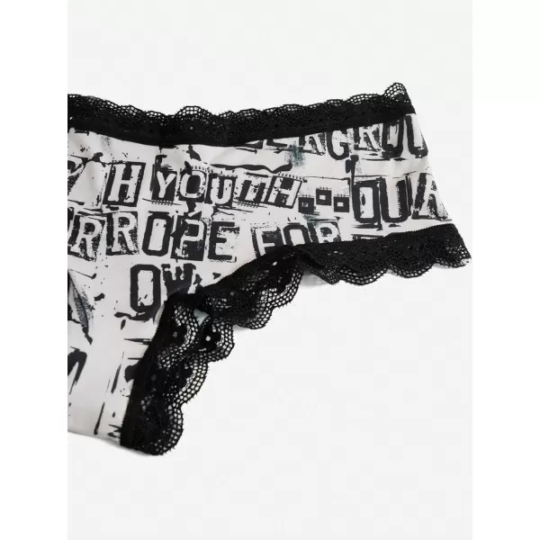WDIRARA Women's 3 Pack Skull Graphic Print Lace Trim Underwear Panty Set