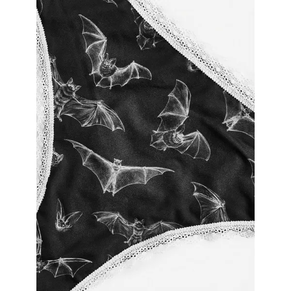WDIRARA Women's 3 Pack Skull Graphic Print Lace Trim Underwear Panty Set