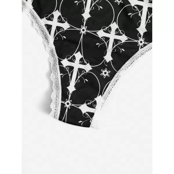 WDIRARA Women's 3 Pack Skull Graphic Print Lace Trim Underwear Panty Set