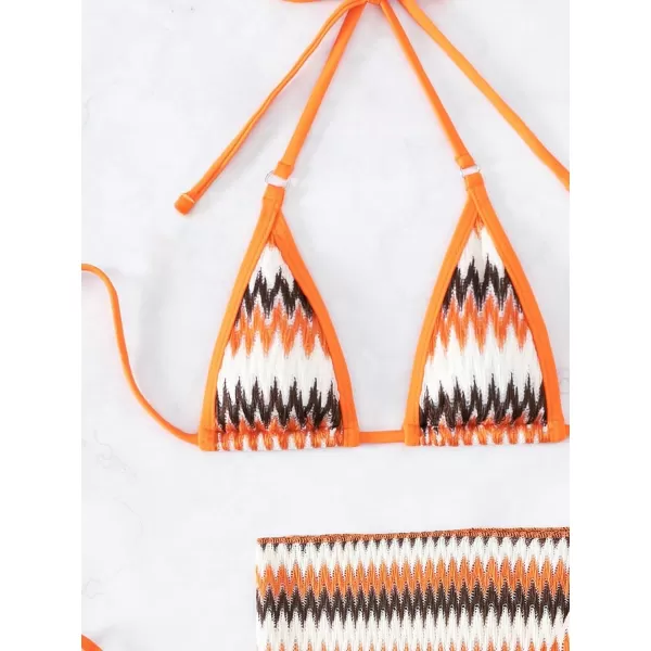 WDIRARA Women's 3 Piece Allover Print Bikini Set Halter Knot Tie Back Swimsuit and Skirts Cover Up